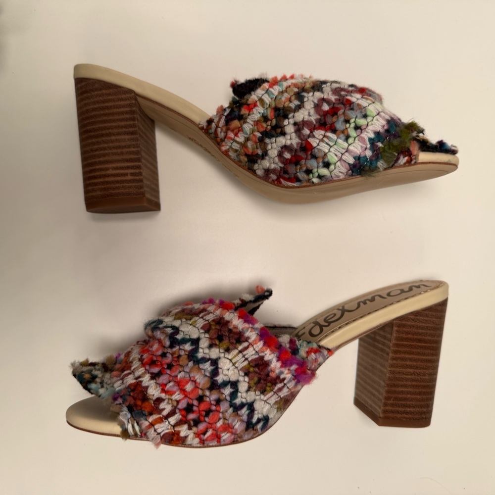 Sam Edelman Oda Slide Tweed Multicolor Knot Top Mule Sandal Size 8.5 Boho Fem - Picture 13 of 15